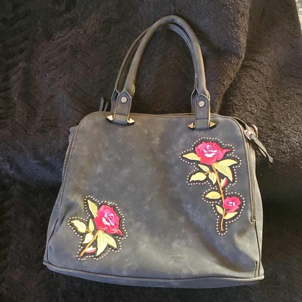 Dark grey purse with roses